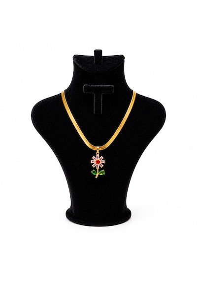 Premium 316l Papatya Model Renkli Tasarım Kolye Gold , Pembe-kırmızı-yeşil Premium 316l Papatya Model Renkli Tasarım Kolye Gold , Pembe-kırmızı-yeşil