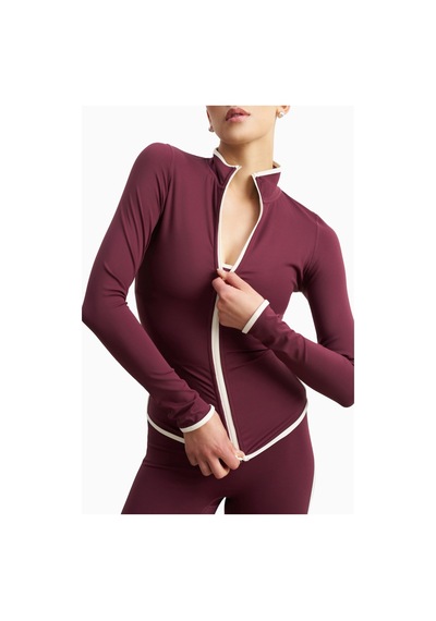 Because Of Alice Base Contrast Trim Zip Up Jacket Şekillendirici Kontrast Detaylı Kadın Ceket Bordo