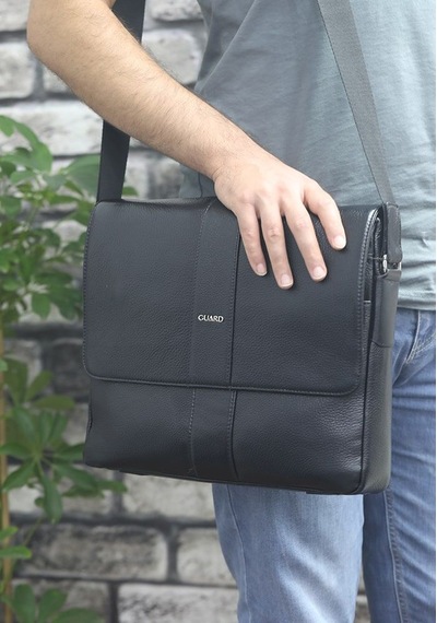 Guard Siyah Hakiki Deri Spor Model Omuz Askılı Evrak Ve Laptop Çantası // Grd260725wt1546 Diğer