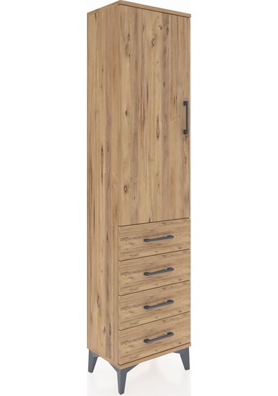 Arges Dolap Tek Raflı 4 Çekmeceli Tek Askılı 44x30x182 Çam-çam Çam