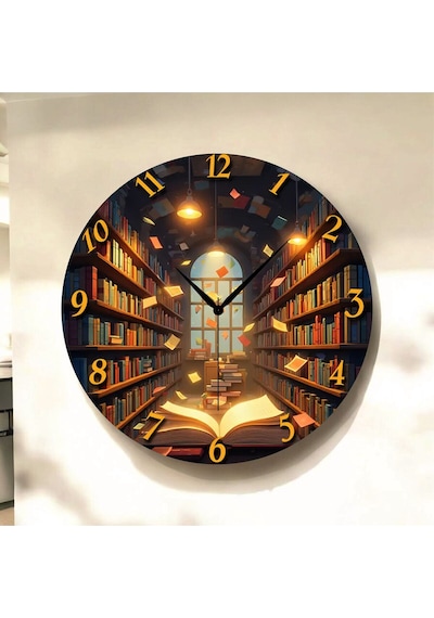 AA Shop Kitap Kütüphane Öğretmen Renkli Baskı Desenli Sayılı Hediyelik Ahşap Sessiz Tablo Duvar Saati 158 Renkli