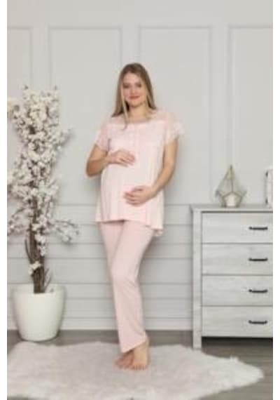 Limissi 2208 Pembe Hamile Lohusa Dantelli Pijama Tk