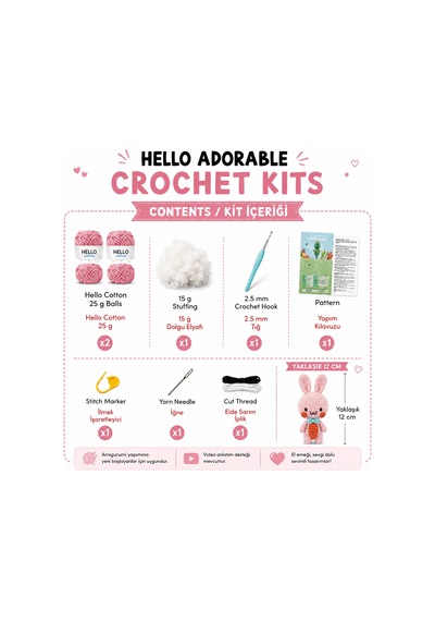 Bakgelal Hello Adorable Tavşan Dostlar Amigurumi Yapım Seti 2 Tavşan Figürü, Tığ Ve İplik Dahil