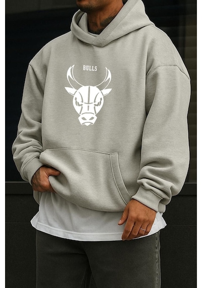Benroma 3 İplik Penye Chıcago Bulls Baskılı Sweatshırt Gri