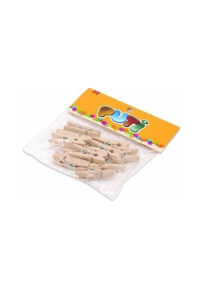 Puti Ahşap Büyük Mandal Natural 12'Li