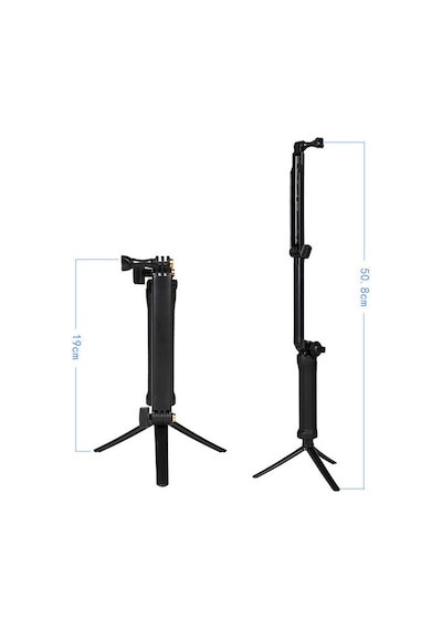 Katlanabilir 3 Way Çok Yönlü Aksiyon Kamera Gopro İle Uyumlu Tripod Monopod Siyah