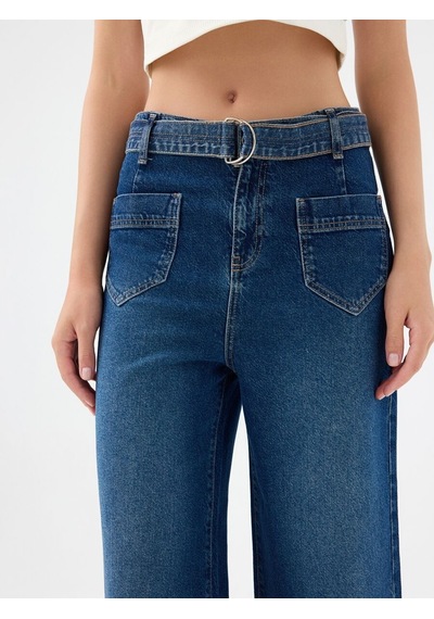 LOFT Crop Wide Leg Regular Fit Kadın Pantolon Lf2041775 Q1.v1 Denim