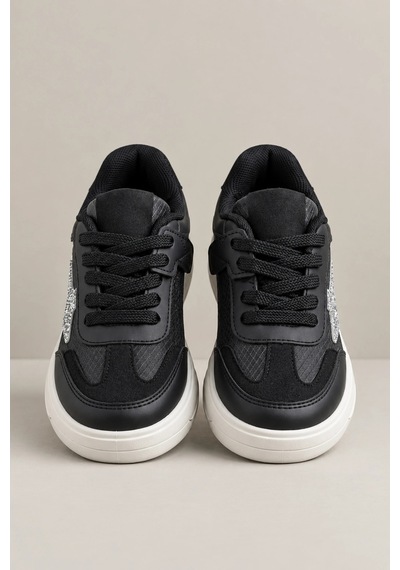 Ht Hotin Zoom Çocuk Yıldız Detaylı Günlük Sneaker Rahat Tabanlı Bağcıklı Spor Ayakkabı - Siyah