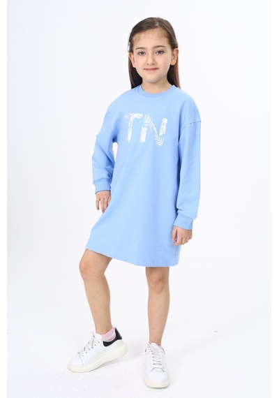 Toontoy Kids Toontoy Kız Çocuk Tn Baskılı Elbise Mavi