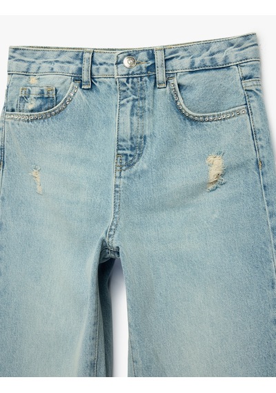 Koton Pamuklu Cepli Geniş Paça Denim Pantolon Lıght Indıgo 6skg40030ad Açık Mavi