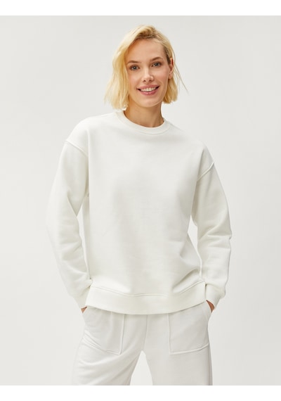 Koton Basic Sweatshirt Bisiklet Yaka Pamuklu Beyaz 3sak10195ek Beyaz