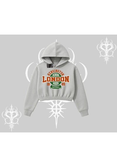 Startmore Kapşonlu Crop Sweatshirt London Denim 1985 Gri