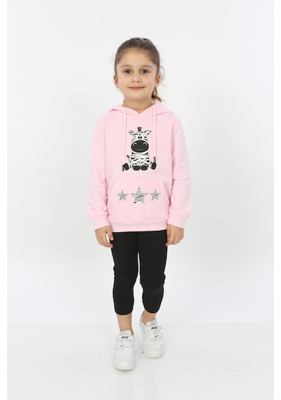 Toontoy Kız Çocuk Yıldızlı Zebra Baskılı Kapüşonlu Sweatshirt Pembe