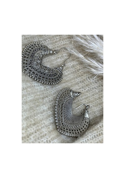 Lunarie Gümüş Vintage Etnik Bohem Kalp Sallantılı Küpe