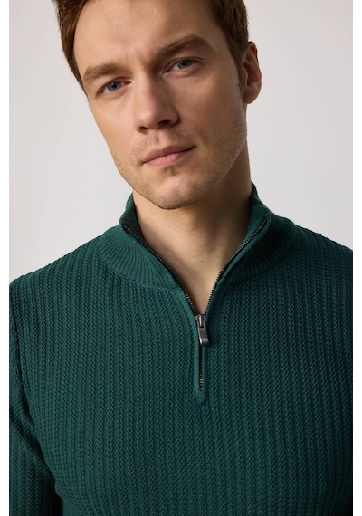 Tudors Slim Fit Dar Kesim Dik Yaka Fermuarlı Desenli Yeşil Erkek Triko Kazak-28925 Yeşil Tudors Slim Fit Dar Kesim Dik Yaka Fermuarlı Desenli Yeşil Erkek Triko Kazak-28925 Yeşil