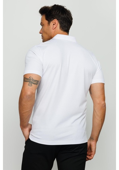 Erkek Polo Yaka Düğmeli Cepli T-shirt Beyaz Beyaz