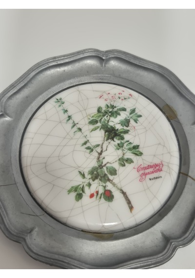 Vintage Zınn Çerçeveli Dekoratif Alıç Bitkisi Temalı Duvar Tabağı 10cm 013