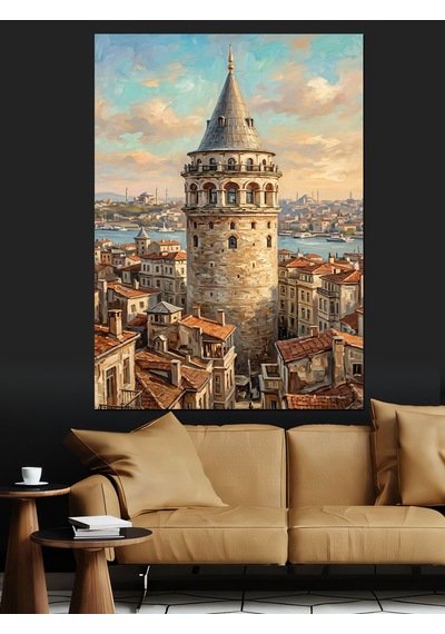 Galata Kulesi İstanbul Şehir Panoraması Dekoratif Kanvas - Mdf Ahşap Tablo