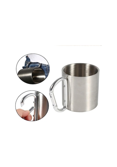 Karamina Çift Kat Çelik Kahve Kamp Bardağı Fincanı 180 ML cin230 Gri