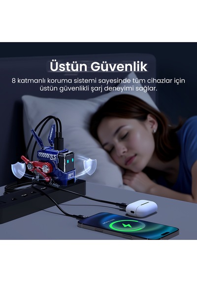 Gravastar Alpha65 Robot Figürlü 65w Hızlı Şarj Adaptörü Ve Şarj Standı, Mavi