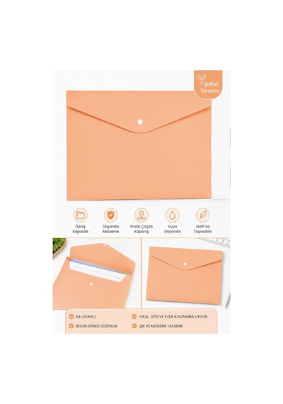 Çıtçıtlı Dosya Pastel Renkler A4 1 Adet Dosy Plastik Renkli Zarf Dosya Çıt Çıtlı Dosya Ödev Evrak Belge Saklama Dosyası Turuncu