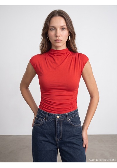 Dilvin 33211 Bra-free Büzgü Detaylı Top Kırmızı