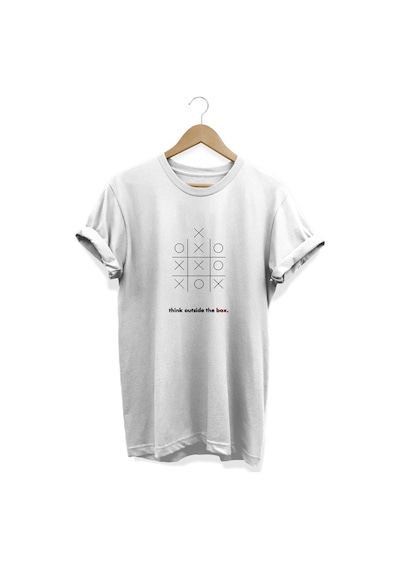 Think Outside The Box Baskılı Beyaz T-shirt Beyaz