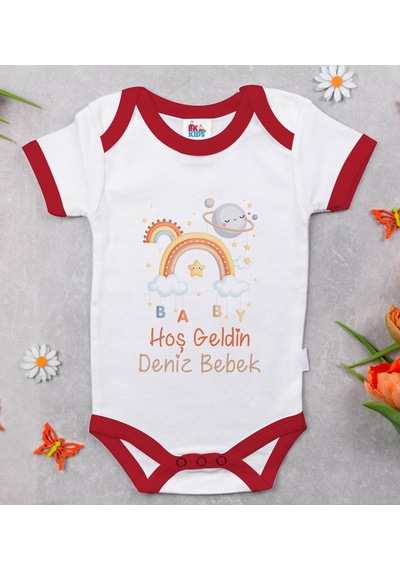 Bk Gift Bk Kids Hoş Geldin Bebek Tasarımlı Kırmızı Bebek Body Zıbın-10 Çok Renkli