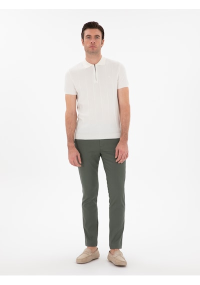 Cacharel Yeşil Slim Fit Dokulu Pamuk Karışımlı Kanvas Pantolon Yesıl