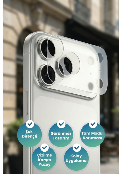 Apple Uyumlu iPhone 17 Pro Max Görünmez Darbe Emici Lens Modülü Koruma Filmi