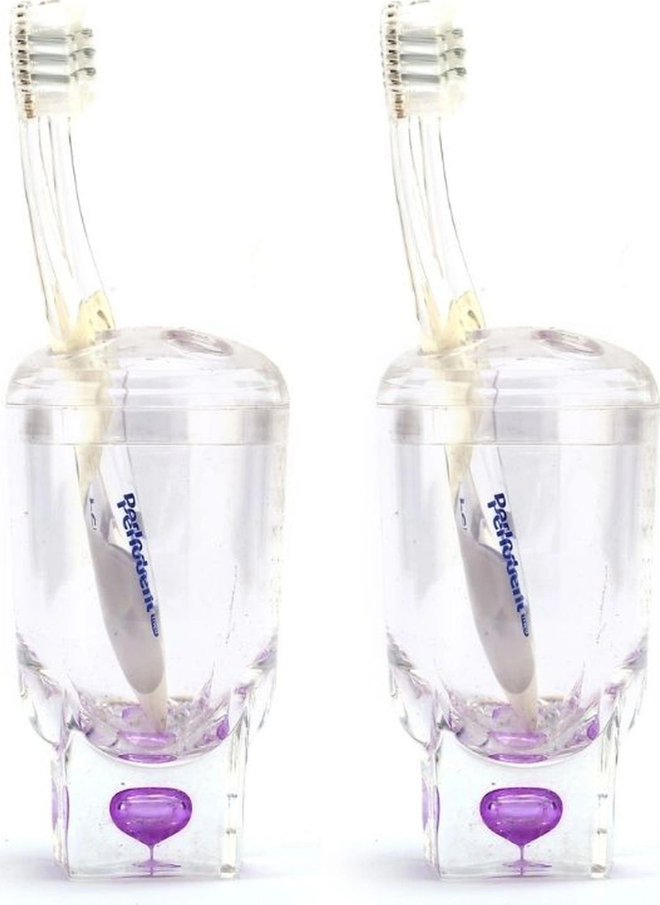 2 Adet Diş Fırçalık Mor Damlalı Akrilik 7x7x14cm Banyo Seti Çok Renkli