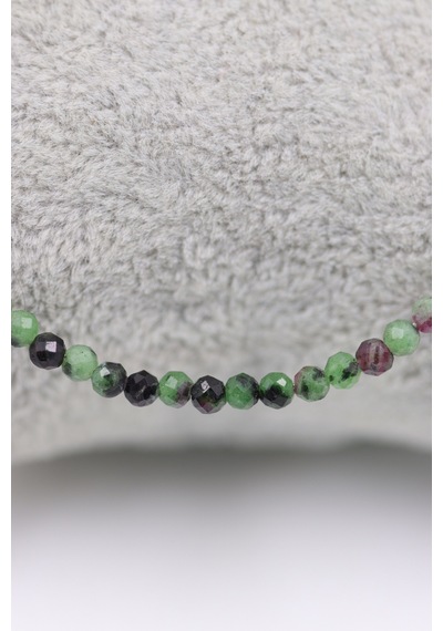 Anyolit Ruby In Zoisite Taşı Doğal Taş Kolye Bileklik Seti Fasetli Kesim 3-4 Mm Çok Renkli