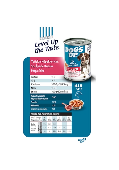 Dogs Up Yaş Yetişkin Köpek Maması Kuzu Etli 415gr