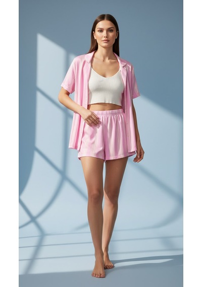 Divinus Pembe Çizgili Ev Giyimi 6 Lı Set Pantalon/şort/bluz/büstiyer/çorap/toka Divinus Pembe Çizgili Ev Giyimi 6 Lı Set Pantalon/şort/bluz/büstiyer/çorap/toka