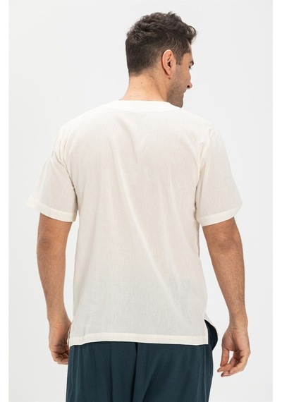 Eliş Şile Bezi Kısa Kol Şile Bezi Bisiklet Yaka Erkek Tshirt Krem 3002