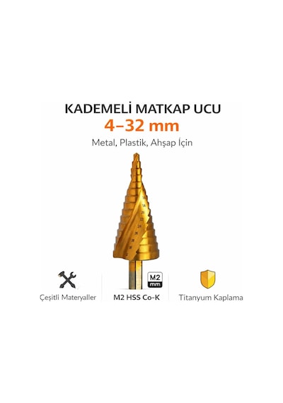 Senbang Kademeli Matkap Ucu 4 32 Mm Burgulu Metal, Sac Ve Plastik Delme Ucu