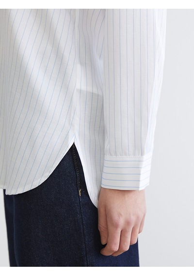 Lcw Comfort Mavi Çizgili Kadın Poplin Gömlek