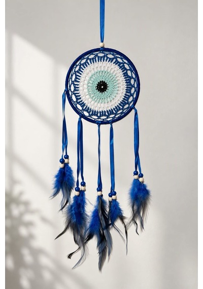 Motifli Düş Kapanı Rüya Kapanı Dream Catcher Mavi Tüylü Bohem Duvar Süsü Bohem El Yapımı Düş Kapanı 53328104