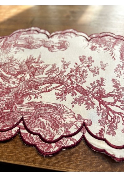 Toile Burgundy Embroidered Amerikan Servis Çok Renkli
