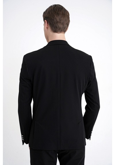 Comfort Fit Çift Yırtmaç Torba Cep Metal Düğmeli Siyah Blazer Ceket C 734