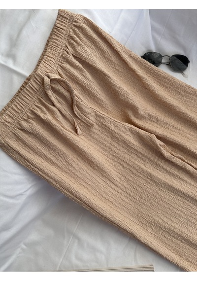 Intive Cool Comfort Waffle Kumaş Pamuklu Nefes Alabilir Basic Yazlık Jogger Pantolon Cepsiz Bej