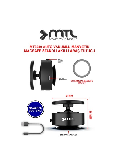 Otomatik Vakumlu Araç Telefon Tutucu - Magsafe Uyumlu Manyetik Telefon Tutucu Mt6080