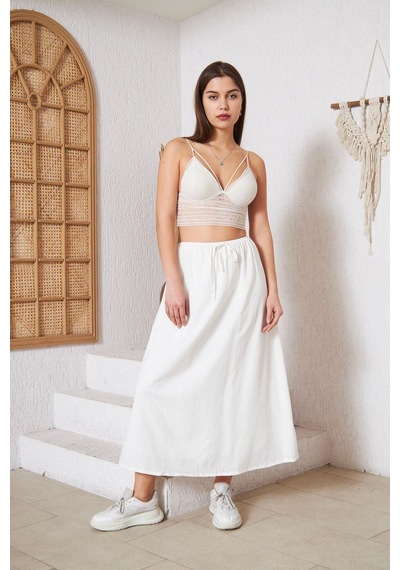 Darlin Moda Ekru Astarlı Etek Dm2006 Ekru