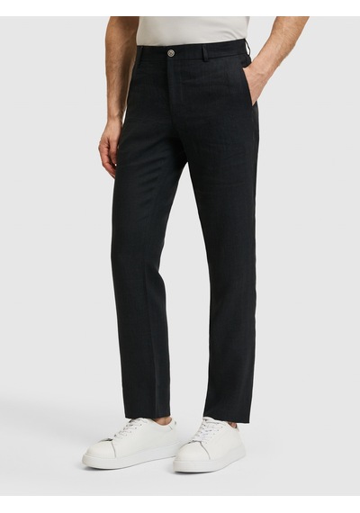 Cacharel Siyah Slim Fit Beli Lastikli %100 Keten Pantolon