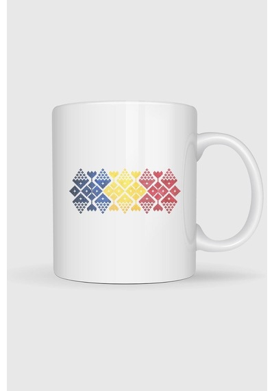 Romanian Flag Of Romania Folklore Pattern Tasarımlı Kupa Bardak Beyaz