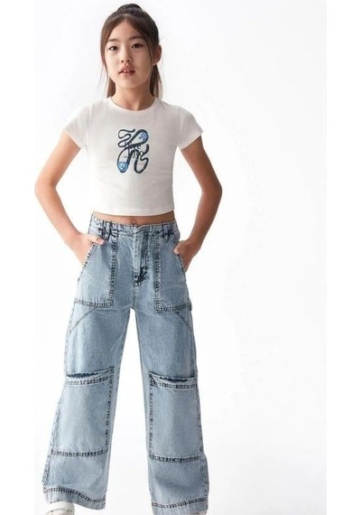 Nk Kids Kız Çocuk Önü Desenli Dive Into Yazılı T-shirt-14007 Beyaz