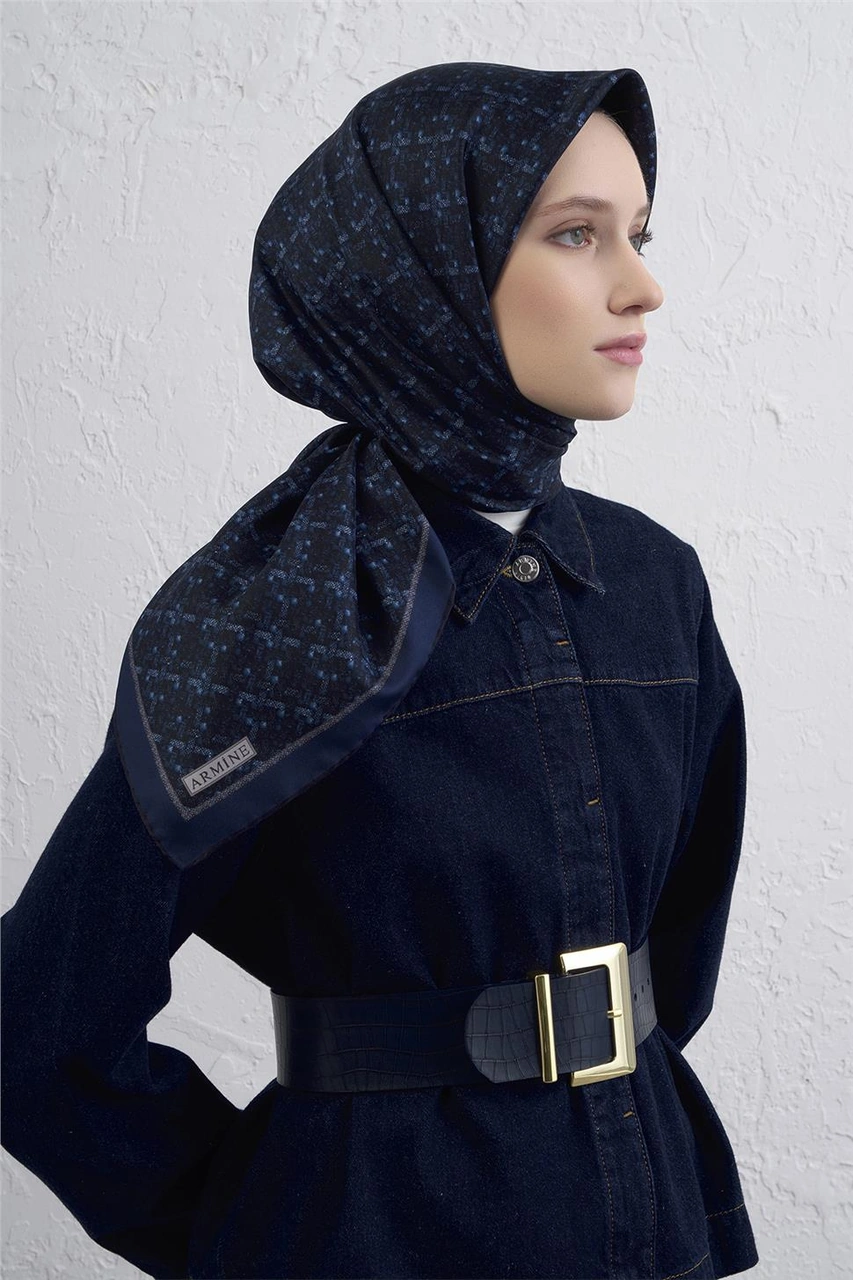 Armine Soyut Desenli Saf İpek Twill Eşarp 9405d 87 Laciver