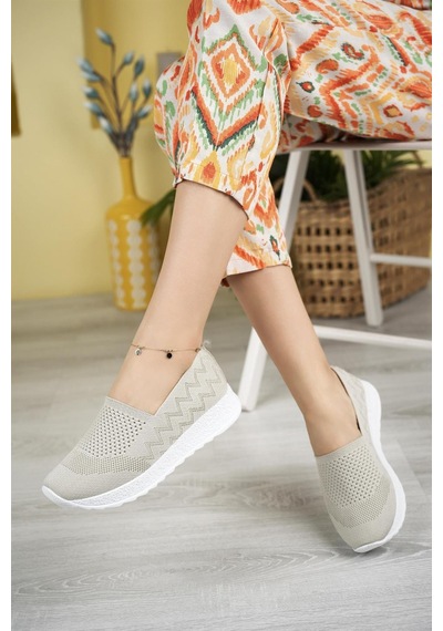 Nesil Shoes Aky 055 Krem Triko Yazlık Kadın Ayakkabı-krem Krem