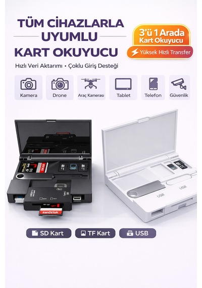 Çok Fonksiyonlu 7 In 1 Otg Kart Okuyucu Type C Usb Hafıza İphone Android Kart Saklama Kutusu - 864885599
