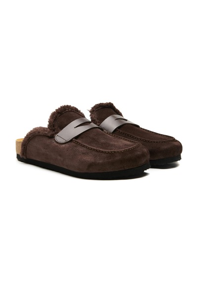 Comfortfusse Snug - Erkek Ortopedik Deri Sabo Terlik Kahverengi Süet Deri